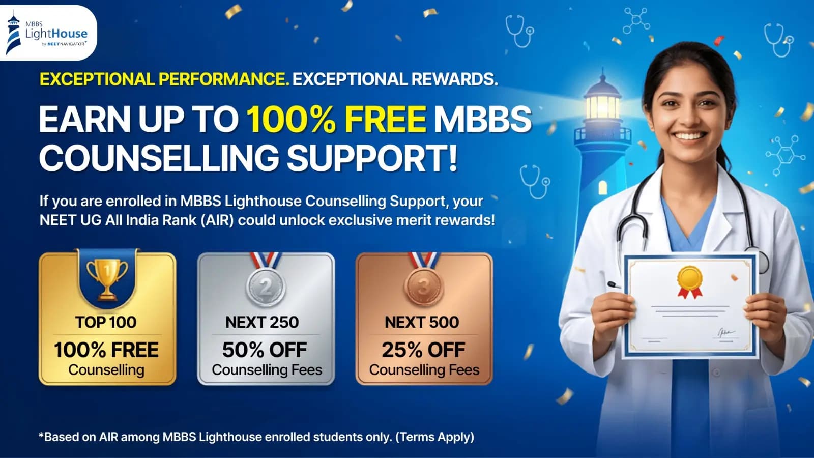 MBBS Lighthouse Merit Rewards - Up to 100% Free MBBS Counselling Support